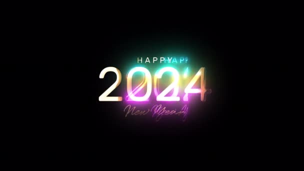 2024 Щасливий Новий Рік Золотий Блиск Блискучого Тексту Кіберпанк Ефект — стокове відео