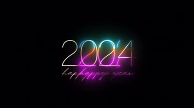 2024 Mutlu Yıllar Altın Parıltısı. Siyah arka planda siber punk etkisi animasyonu. Alfa kanalı Quicktime 444 ile izole edildi.. 