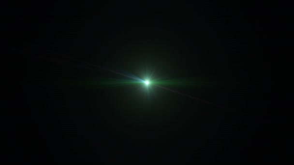 Центр Светящиеся Зеленые Лучи Звезды Огни Оптические Блики Линзы Сияние — стоковое видео
