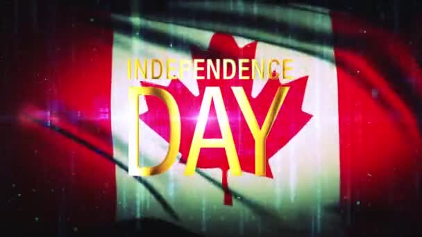 Independence Day Gold Text Motion Canada Flag Waving Cinematic Trailer — Stock Video