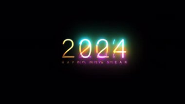2024 Mutlu Yıllar Altın Parıltısı. Siyah arka planda siber punk etkisi animasyonu. Alfa kanalı Quicktime 444 ile izole edildi.. 