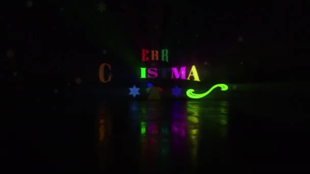 Veselé Vánoce Záře Barevné Neonový Text Efekt Animace Vánoční Míč — Stock video