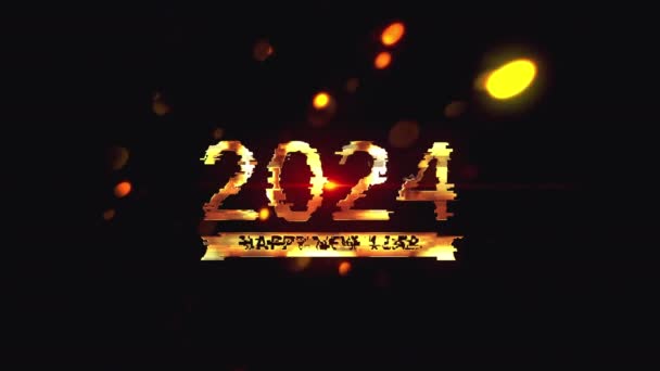 2024 Felice Anno Nuovo Testo Oro Con Effetto Arancio Bagliore — Video Stock