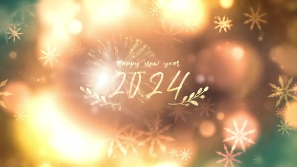 2024 Gelukkig Nieuwjaar Gouden Licht Glans Tekst Dromerige Filmische Titel — Stockvideo