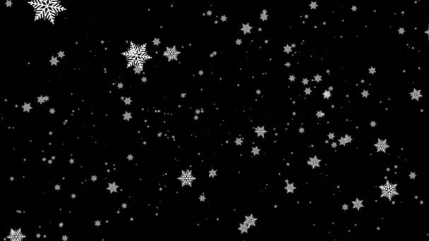 Beautiful Loop Falling Moving White Star Snowflakes Particles Animaiton Black — Stock Video