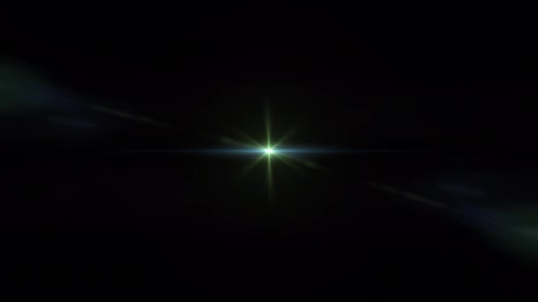 Loop Centro Parpadeante Estrella Verde Rayos Azules Luces Lente Óptica — Vídeos de Stock