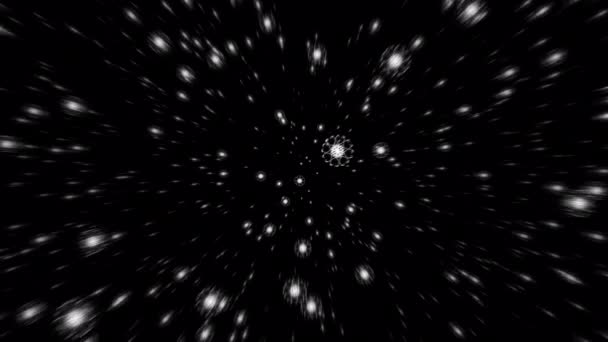 Lindo Laço Caindo Movimento Branco Starflakes Partículas Radial Desfocado Animaiton — Vídeo de Stock
