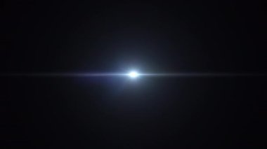 Döngü merkezi yanıp sönen beyaz mavi yıldız ışınları optik mercek ışıkları uzun kollu animasyon sanatını siyah soyut arkaplanda parlatıyor. İzole alfa kanalı Quicktime Proress444
