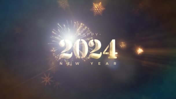 2024 Frohes Neues Jahr Goldtext Glänzen Mit Fallenden Goldschneeflocken Und — Stockvideo