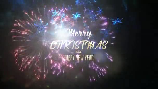 Καλά Χριστούγεννα Και Ευτυχισμένο Νέο Έτος Χρυσό Κείμενο Πτώση Νιφάδες — Αρχείο Βίντεο