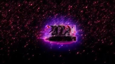 2024 Mutlu Yıllar pembe parlak neon metin ve düşen pembe parçacıklar siyah soyut arkaplan üzerinde sinematik başlık animasyonu,