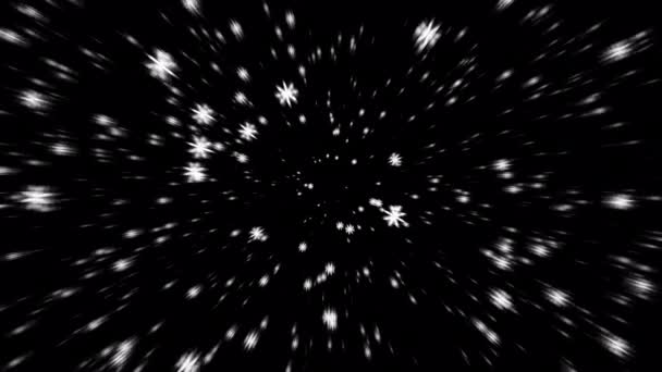 Schöne Schleife Fallenden Beweglichen Weißen Sternenflocken Teilchen Radial Verschwommenen Animaiton — Stockvideo