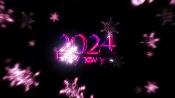 2024 Šťastný Nový Rok Zářit Růžový Text Klesající Záře Růžová — Stock video