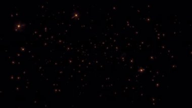 Siyah soyut arka planda hareket eden yanıp sönen parlak altın yıldız parçacıkları deseni. Alfa kanalı Quicktime Prores 444 ile izole edilmiş Mutlu Noeller, Yeni Yıl, Düğün, Kutlama 