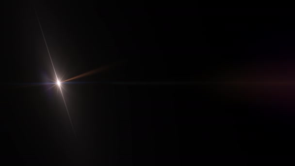 抽象バーストグロー光学レンズフレアライト 黒背景の左から右の動きのアニメーションに移動する明るい点滅 — ストック動画