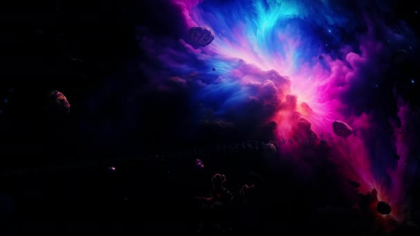 Viaje Espacial Abstracta Nebulosa Azul Rosa Brillante Oscura Vía Láctea — Vídeo de stock