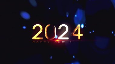 2024 Mutlu Yıllar altın metin efekti sinematik başlık karavan animasyon arkaplanı.
