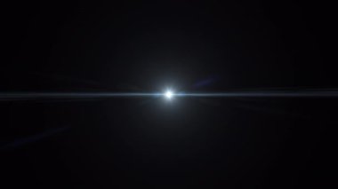 Döngü merkezi yanıp sönen beyaz mavi yıldız ışınları optik mercek ışıkları uzun kollu animasyon sanatını siyah soyut arkaplanda parlatıyor. İzole edilmiş alfa kanalı Proress444