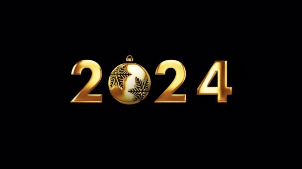 Happy New Year 2024 Gouden Glans Tekst Met Kerst Sneeuwbal — Stockvideo