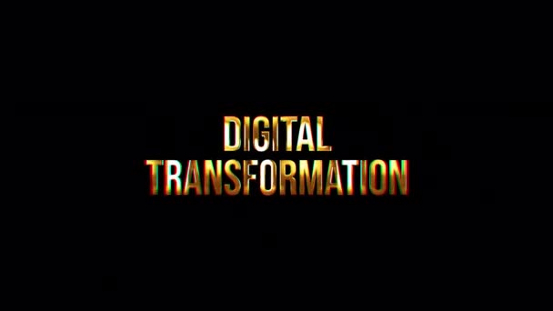 Loop Digitaltransformation Glitch Gold Text Effekt Illustration Auf Schwarzem Hintergrund — Stockvideo