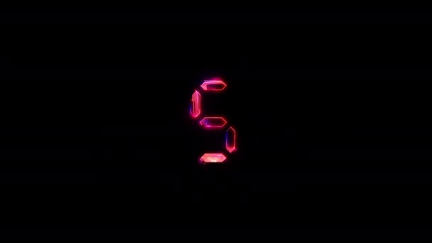 Номер Пять Светящийся Розовый Неоновый Абстрактный Молния Глюк Текст Анимации — стоковое видео