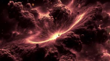 Döngü Galaksi Uzay Keşif Bulutu Nebulası galaksi merkezi Samanyolu Bulutsusu 'na seyahat eder. 4K parlayan nebula, bulutlar ve yıldız alanlarında uçmanın döngüsel animasyonu. 