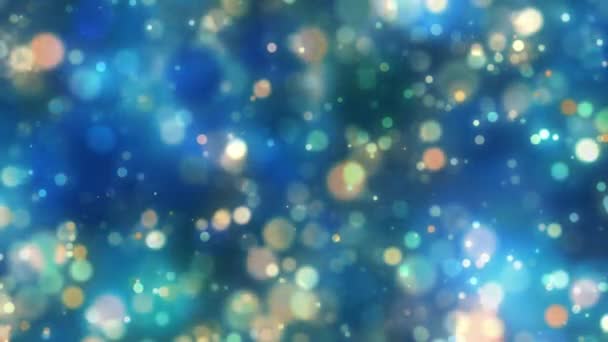 Петля Красивые Абстрактные Падения Светло Голубые Частицы Золота Боке Неориентированных — стоковое видео