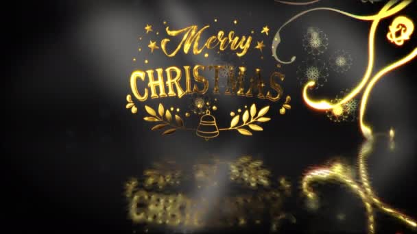 Gyllene Text God Jul Med Vackra Glöd Snöflingor Partiklar Animation — Stockvideo