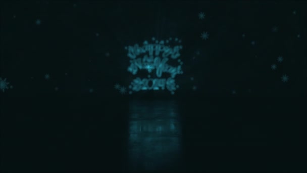 2024 Gelukkig Nieuwjaar Gloeiende Flaserende Neon Tekst Met Vallende Sneeuwvlokken — Stockvideo