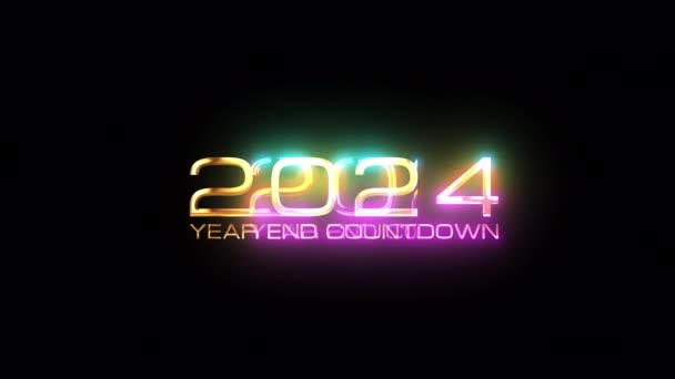 2024 Boldog Évet Visszaszámlálás Arany Szöveg Fény Mozgás Hiba Cyber — Stock videók