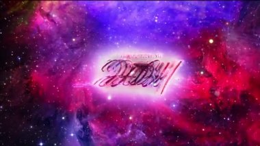 2024 Mutlu Yıllar, parlak pembe metin ışığı, mavi hiperuzay sineması, başlık, animasyon, soyut arkaplan.. 