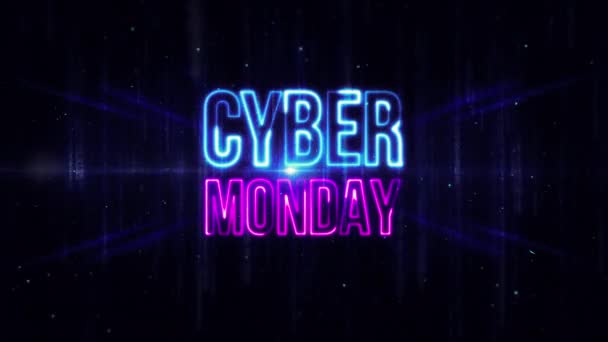 Cyber Monday Blue Pink Neon Text Glitch Effect Cinematic Title — Stock Video