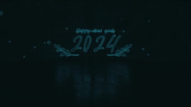 2024 Gelukkig Nieuwjaar Kleurrijke Gloed Neon Laser Tekst Animatie Knipperend — Stockvideo