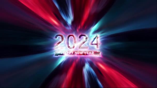 2024 Frohes Neues Jahr Leuchten Neonrosa Text Licht Bewegungseffekt Filmtitel — Stockvideo