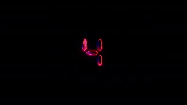 Numbe Four Светящийся Розовый Неоновый Абстрактный Молния Глюк Текст Анимации — стоковое видео