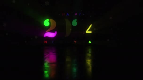 2024 Frohes Neues Jahr Glühen Bunte Neon Text Effekt Animation — Stockvideo