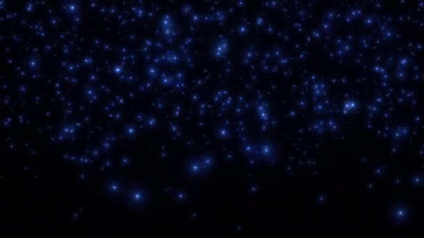 Loop Faller Glöd Flimrande Blå Partiklar Svart Bakgrund Animation Glow — Stockvideo