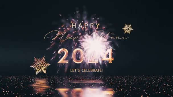 Loop Feliz Año Nuevo 2024 Celebremos Texto Dorado Con Hermosos — Vídeos de Stock