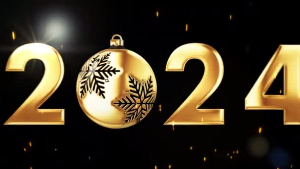 2024 Goldtext Schneeball Für Frohes Neues Jahr Mit Flare Light — Stockvideo