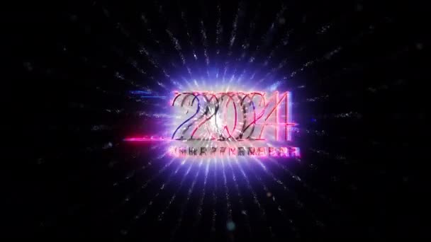 2024新年快乐 带着明亮的紫色粉红星星粒子的文本电影片名 活动背景 音乐会 — 图库视频影像