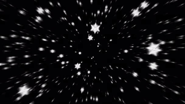 Lindo Laço Caindo Movimento Branco Starflakes Partículas Radial Desfocado Animaiton — Vídeo de Stock