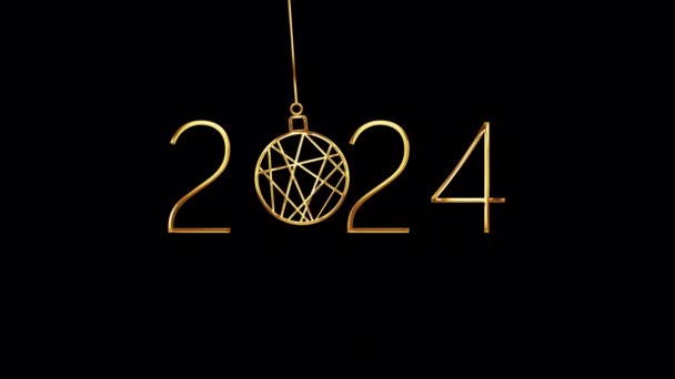 Ευτυχισμένο Νέο Έτος 2024 Χρυσό Λάμψη Κείμενο Χριστούγεννα Μπάλα Στολίδι — Αρχείο Βίντεο