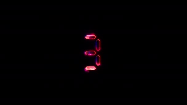 Numbe Three Leuchten Rosa Neon Abstrakt Blitz Glitch Text Animation — Stockvideo