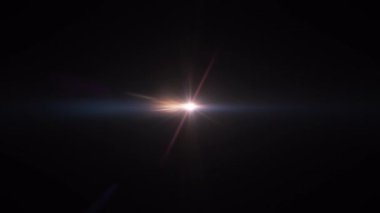 Soyut döngü merkezi altın rengi mavi yıldız optik işaret fişeği siyah arka planda parlıyor. Alfa kanalı Quicktime Prores 444 ile izole edilmiş.