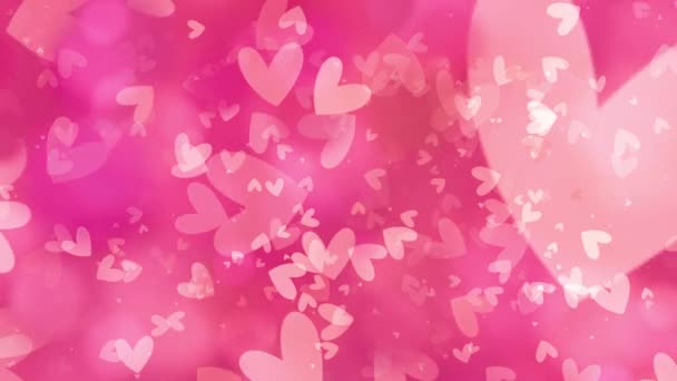 Lazo Animación Corazones Rosados Partículas Bokeh Volando Líneas Gradiente Rosa — Vídeos de Stock