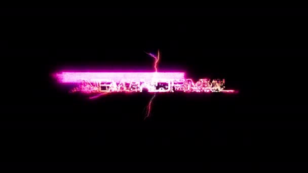 一种新的基于黑色抽象背景的普通亮粉色霓虹灯摘要闪电文字动画 — 图库视频影像