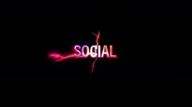 Siyah soyut arkaplan üzerine sosyal parlak pembe neon soyut aydınlatma metni animasyonu  