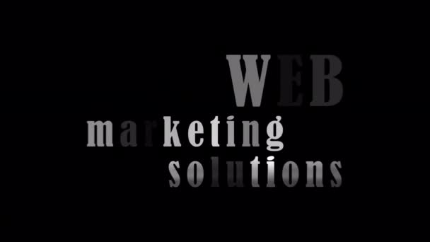 Web Marketing Solution Silver Text Titel Med Effekt Animation Svart — Stockvideo