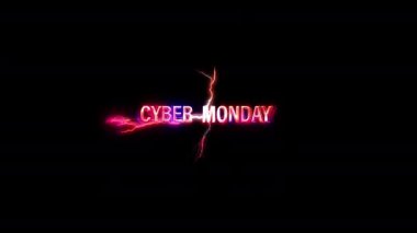 Siber Pazartesi Pembe Parlak Neon Soyut Yıldırım arızası siyah soyut arkaplan üzerine metin animasyonu  