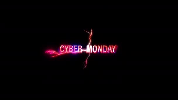 Кибер Понедельник Светящийся Розовый Неон Абстрактный Молния Глюк Текстовой Анимации — стоковое видео